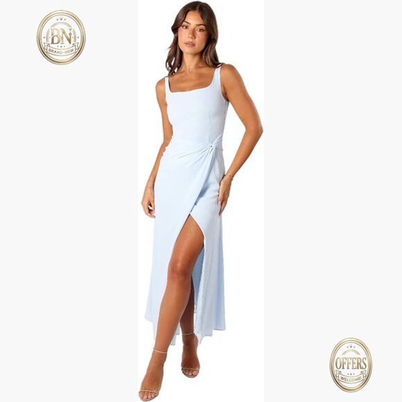 Polyester Maxi Dress with Square Neck and Invisible Side Zip